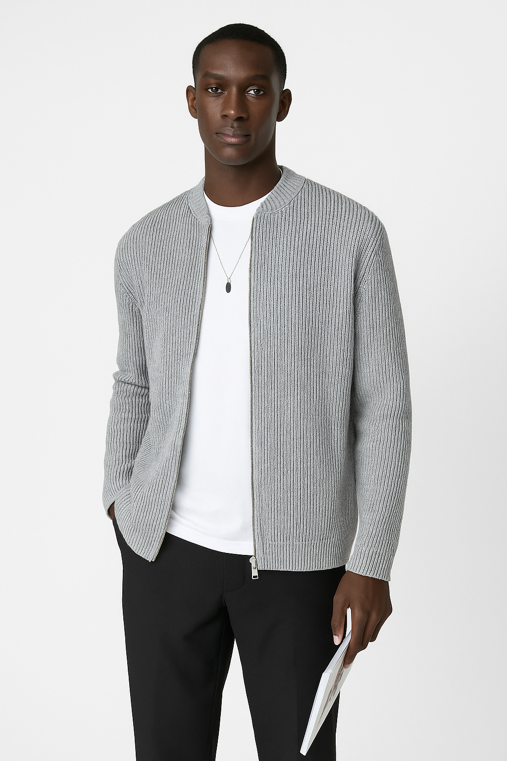 George - Soft Knit Zip-Up Cardigan with Ribbed Texture