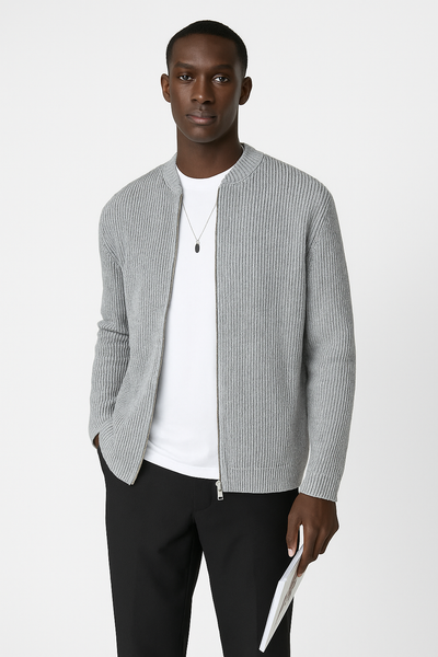 George - Soft Knit Zip-Up Cardigan with Ribbed Texture