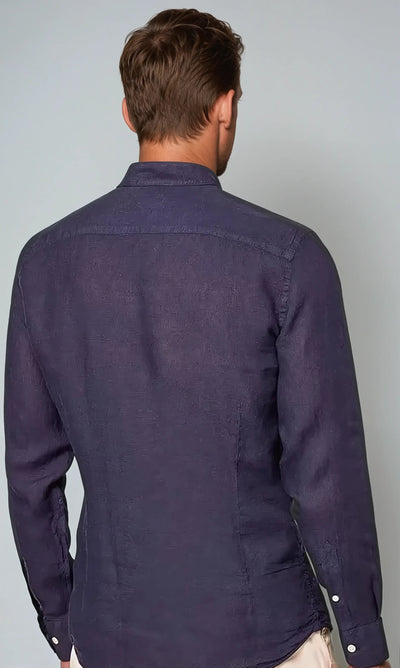 Silas - Old Money Navy Linen Shirt