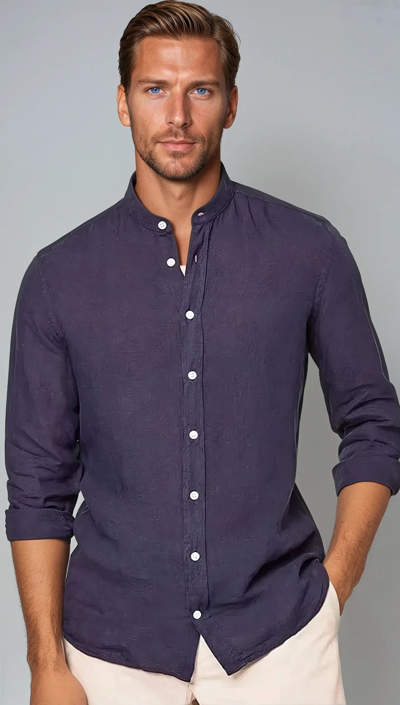 Silas - Old Money Navy Linen Shirt