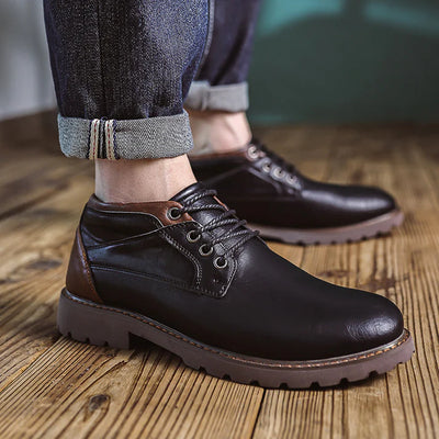 PU Leather Lace-Up Ankle Boots Men - Sturdy Sole