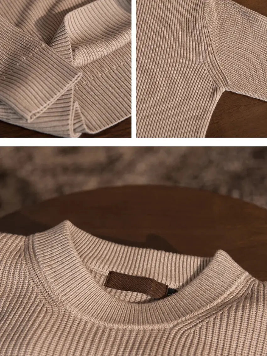 Clement - Ribbed Beige Crew Neck Jumper Men