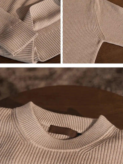 Clement - Ribbed Beige Crew Neck Jumper Men