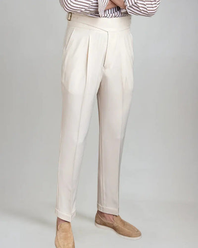 Edan - Old Money White Pleated Trousers