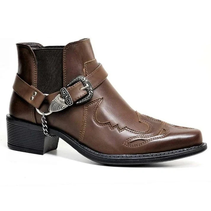 Ankle Cowboy Boots with Buckle Strap Men