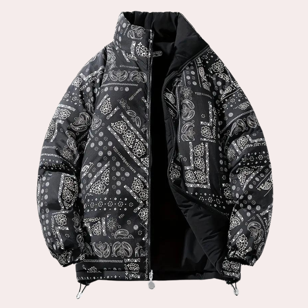 Charlie - Reversible Paisley Men's Puffer Jacket Black