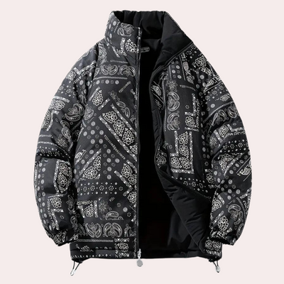 Charlie - Reversible Paisley Men's Puffer Jacket Black