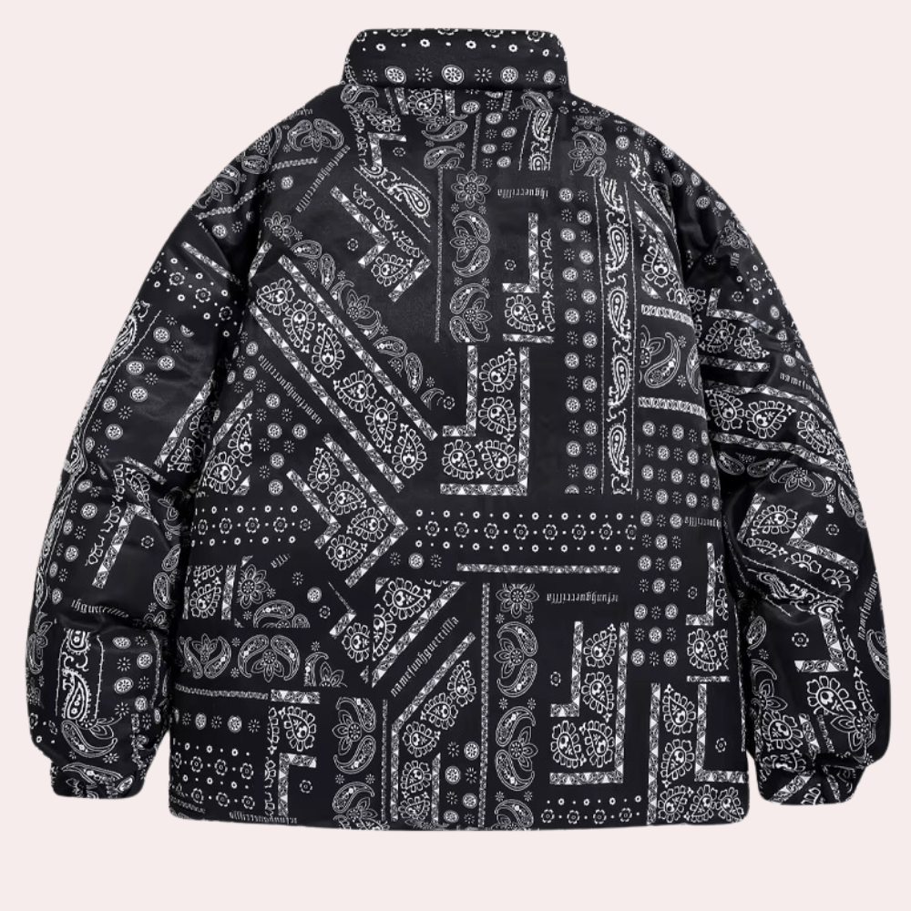 Charlie - Reversible Paisley Men's Puffer Jacket Black