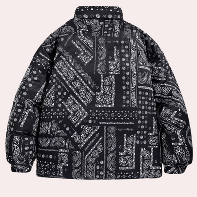 Charlie - Reversible Paisley Men's Puffer Jacket Black