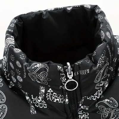 Charlie - Reversible Paisley Men's Puffer Jacket Black