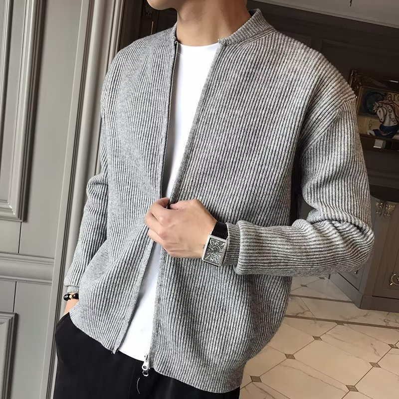 Elias - Crew Neck Knitted Cardigan with Zip for Men