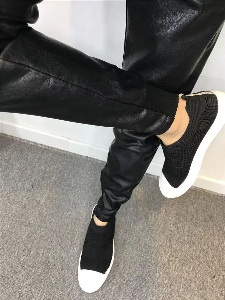 Black Leather Look Joggers Pants Men