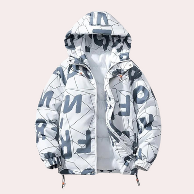 David - Hooded Puffer Jacket with Graphical Print