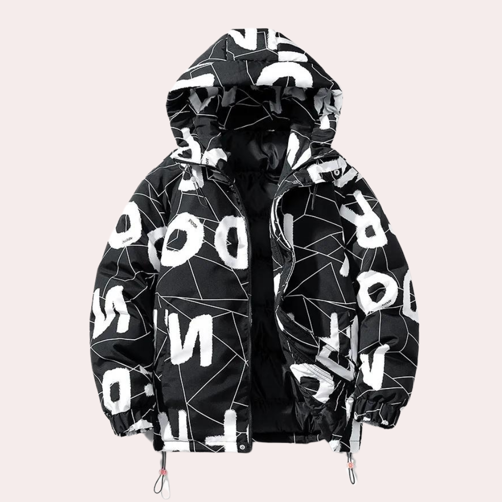 David - Hooded Puffer Jacket with Graphical Print