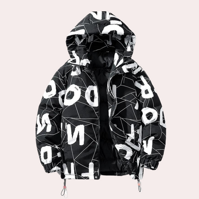 David - Hooded Puffer Jacket with Graphical Print
