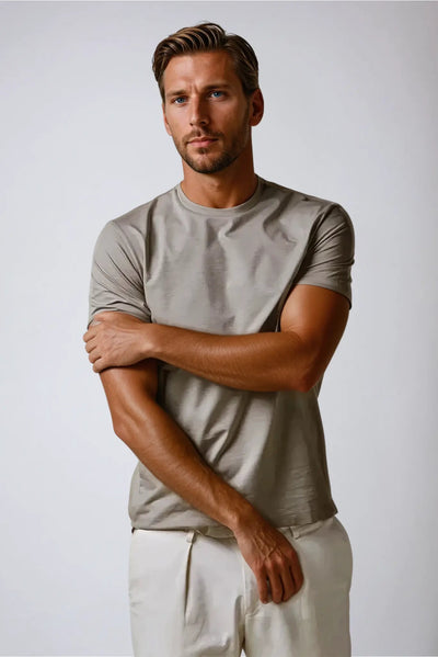 Taupe Baumwoll T-Shirt Herren