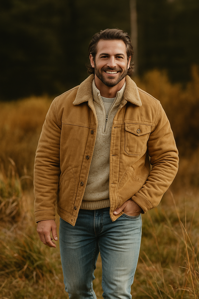 Tailored Corduroy Men's Overcoat - Fleece Collar