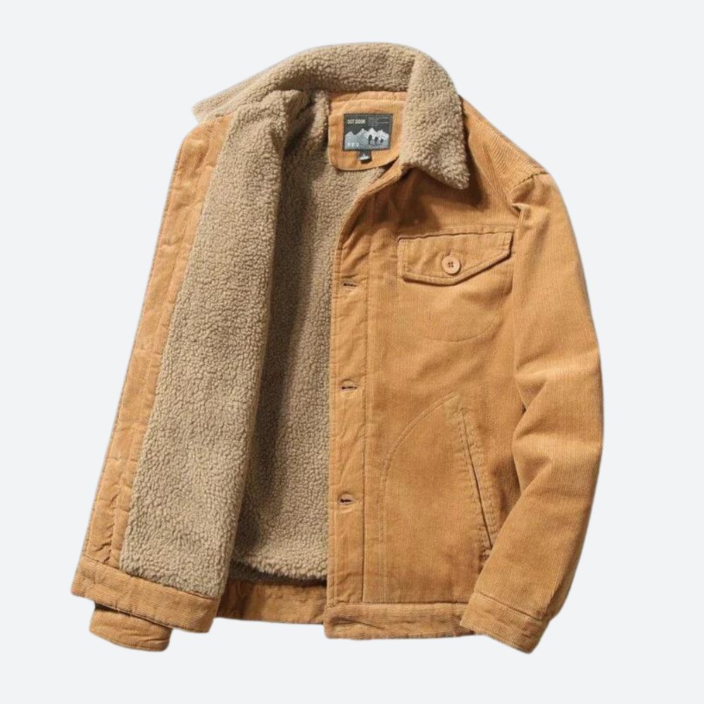 Tailored Corduroy Men's Overcoat - Fleece Collar