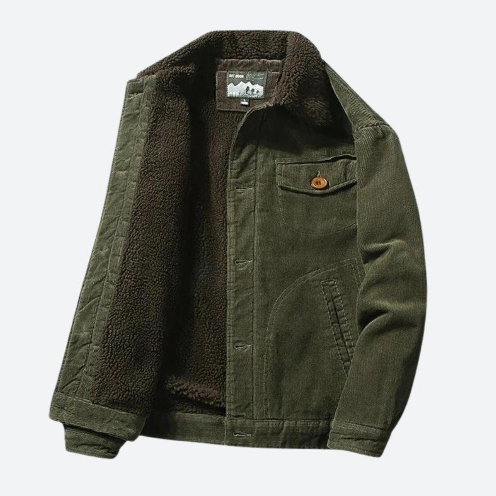 Tailored Corduroy Men's Overcoat - Fleece Collar