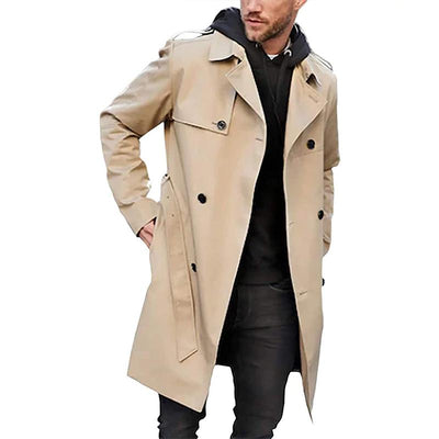 Men's Tailored Double-Breasted Trench Coat with Strap