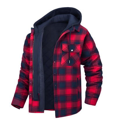 Thick Insulated Hooded Plaid Jacket Men