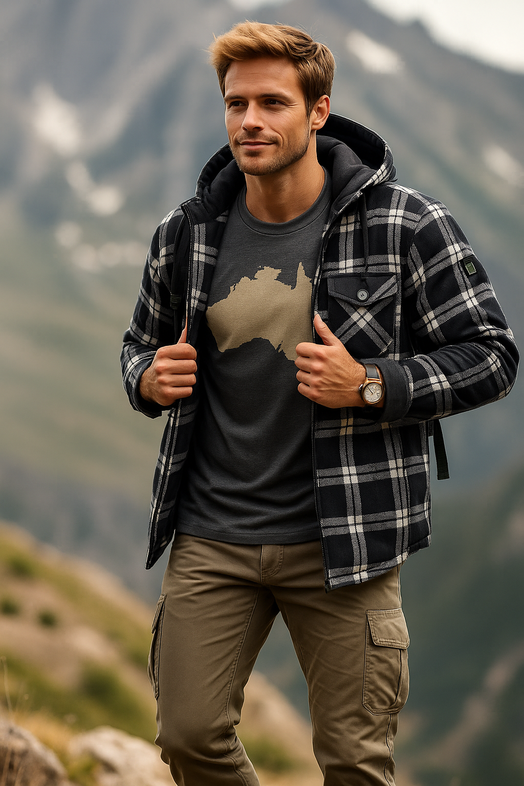 Thick Insulated Hooded Plaid Jacket Men