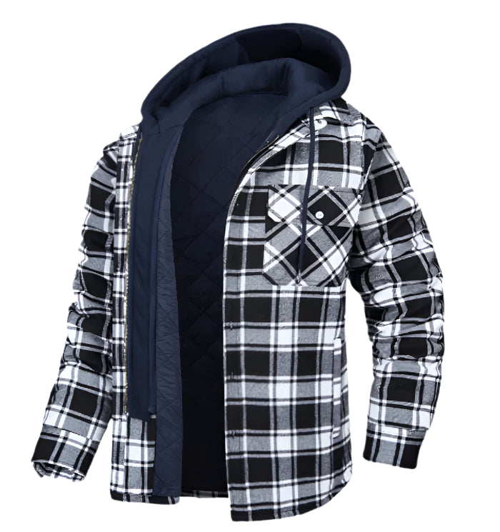 Thick Insulated Hooded Plaid Jacket Men
