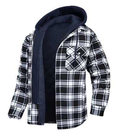 Thick Insulated Hooded Plaid Jacket Men