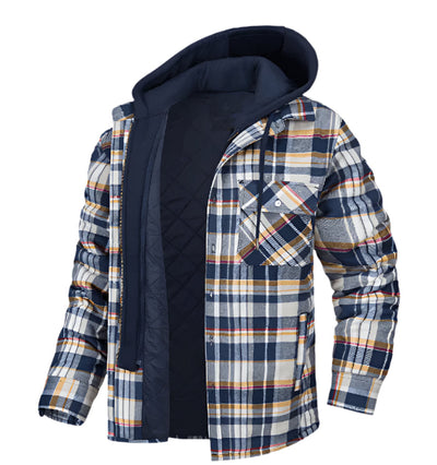 Thick Insulated Hooded Plaid Jacket Men