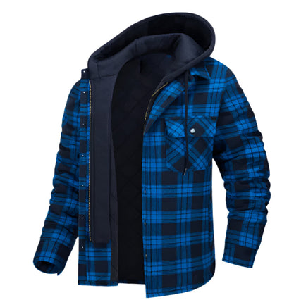 Thick Insulated Hooded Plaid Jacket Men
