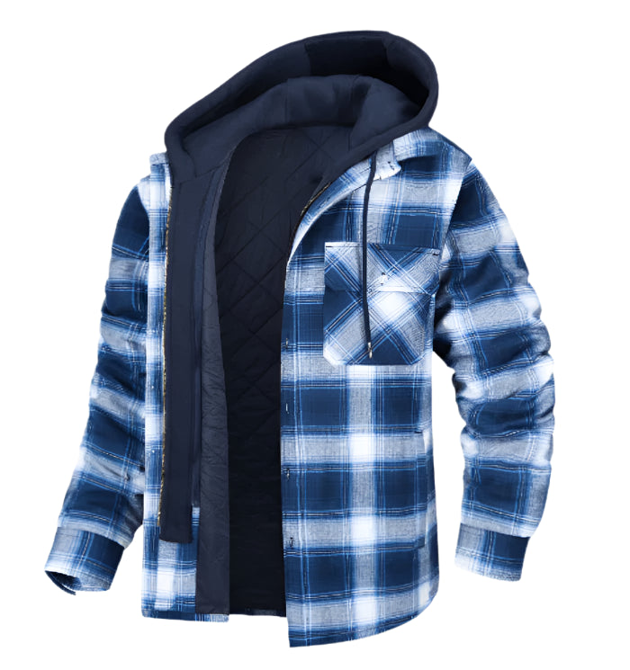 Thick Insulated Hooded Plaid Jacket Men
