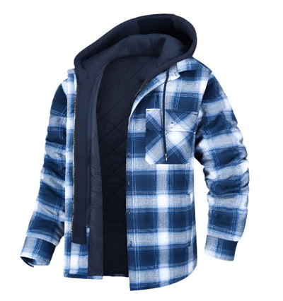 Thick Insulated Hooded Plaid Jacket Men