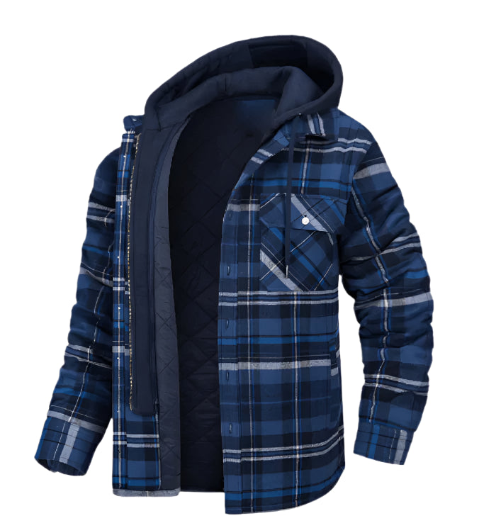 Thick Insulated Hooded Plaid Jacket Men