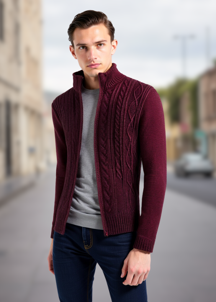 Oscar - Classic Cable Knit Cardigan Men with Zipper