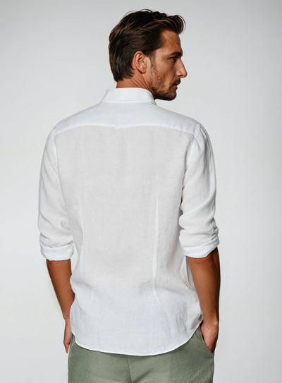 Brody - White Elegant Linen Shirt Men