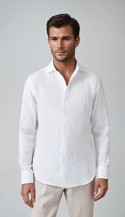 Brody - White Elegant Linen Shirt Men