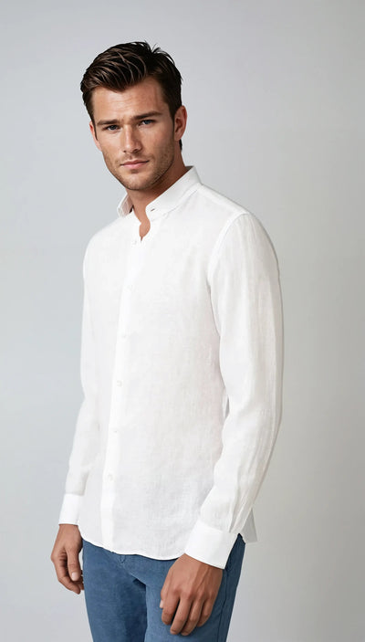 Seth - White Classic Linen Shirt Men
