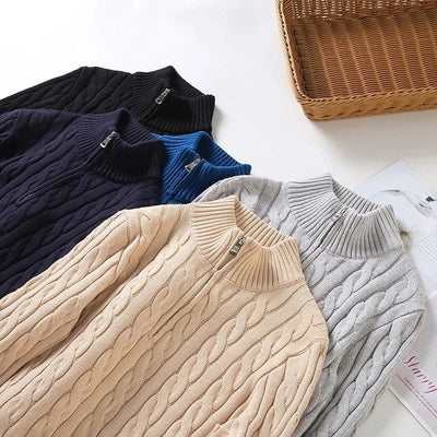 Cotton Half-Zip Winter Sweater Men