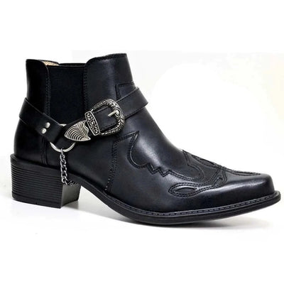 Ankle Cowboy Boots with Buckle Strap Men