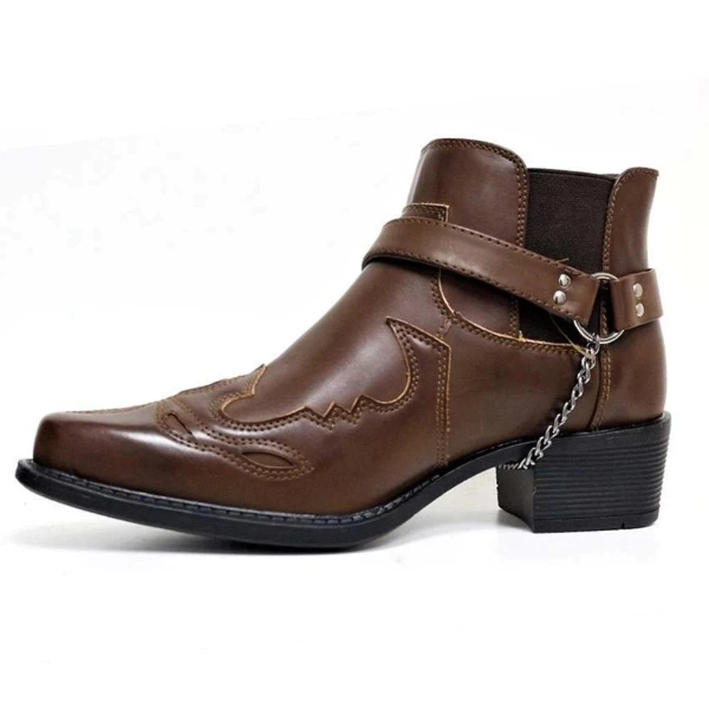 Ankle Cowboy Boots with Buckle Strap Men