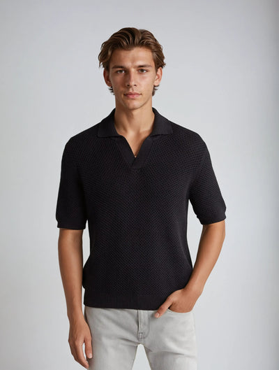 Marley - Classic Black Crochet Polo Shirt