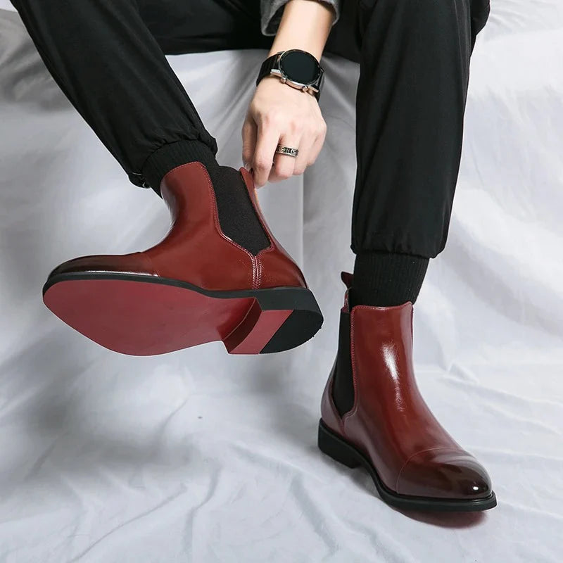 Sleek Fit Chelsea Ankle Boots Men with Red Sole