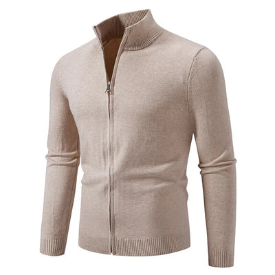 Old Money Men’s Full-Zip Beige Sweater