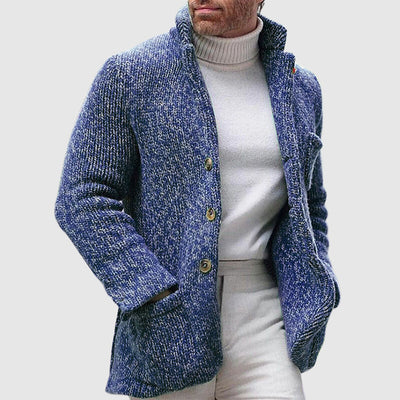 Nate - Button Down Chunky Knit Cardigan with Stand-Up Collar