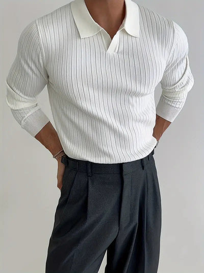 Nico –  Slim Fit V-Neck Long Sleeve Polo Men