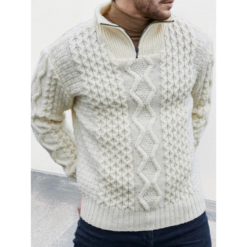 Logan – High Collar Cable Knit Quarter Zip Jumper Men