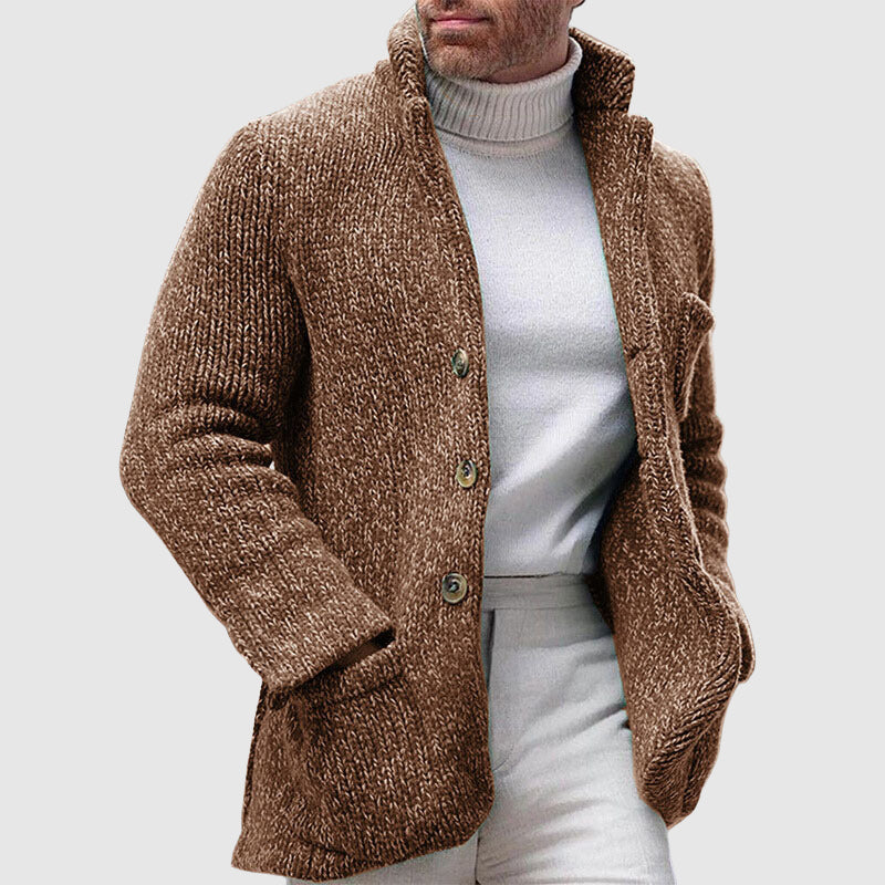 Nate - Button Down Chunky Knit Cardigan with Stand-Up Collar