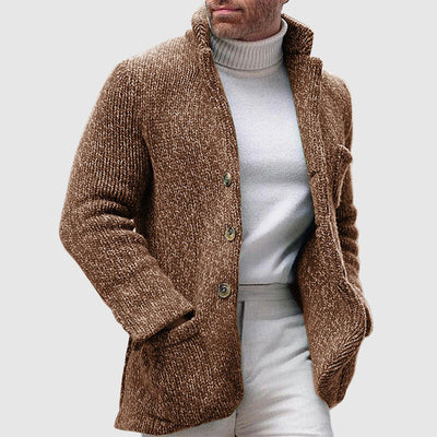 Nate - Button Down Chunky Knit Cardigan with Stand-Up Collar