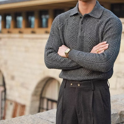 Evan – Slim Cable Knit Jumper with Polo Collar for Men