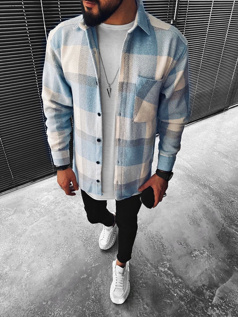 Callum – Button-Up Flannel Shirt with Breast Pocket Men